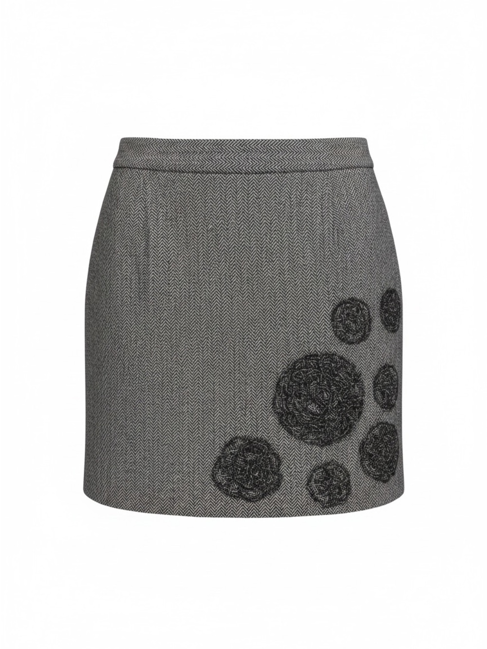 Ann Taylor Loft Gray Textured Herringbone Mini Skirt with Rosette Detail Size 4